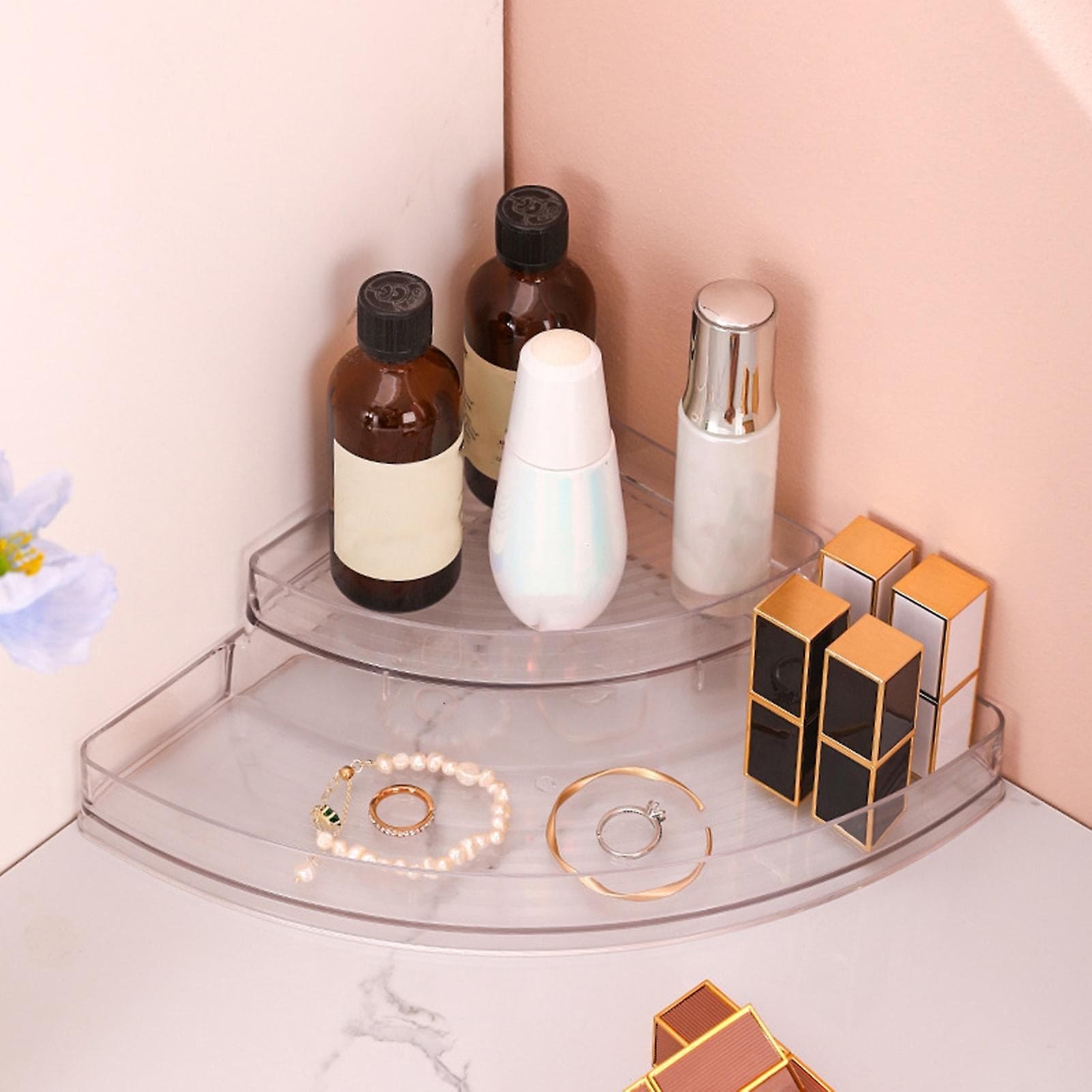 Acrylic Triangle Corner Organizer, Multi Layer Space Saving Solution, Multifunctional Transparent Triangle Storage Organizer, Waterproof Corner Stuff Storage Rack Acrylic Triangle Corner Organizer, Multi Layer Space Saving Solution, Multifunctional Transparent Triangle Storage Organizer, Waterproof Corner Stuff Storage Rack